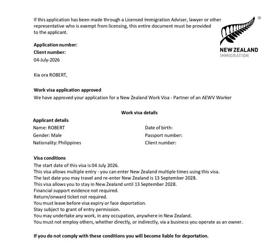 Robert's Work Visa Approved for New Zealand - Trinity NZ Immigration